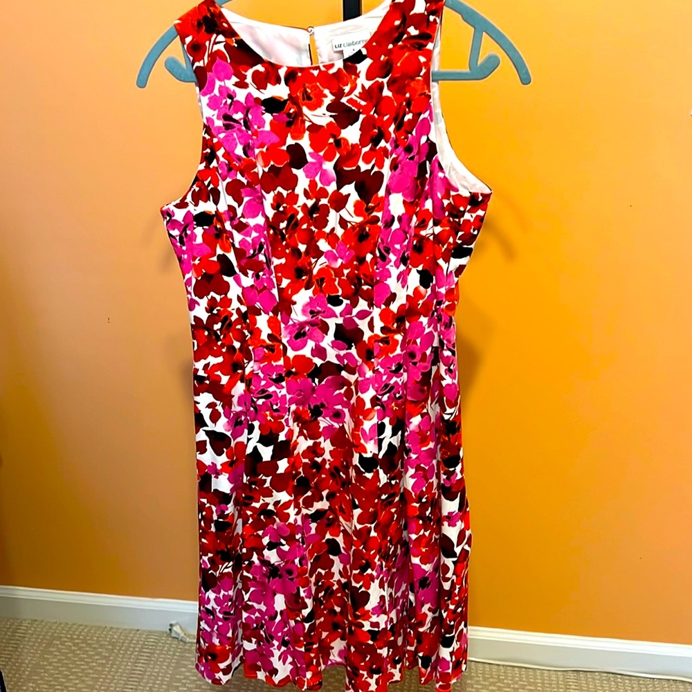 Liz Claiborne red & pink floral print dress